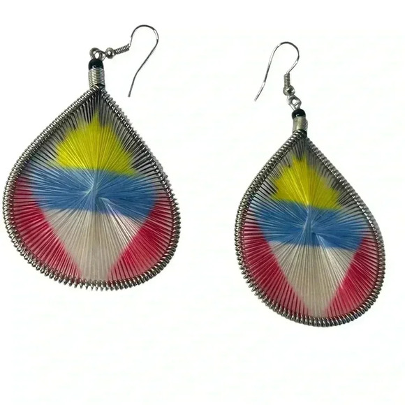 Cute colorful vibrant vintage teardrop Peruvian dangle earrings - Picture 1 of 3